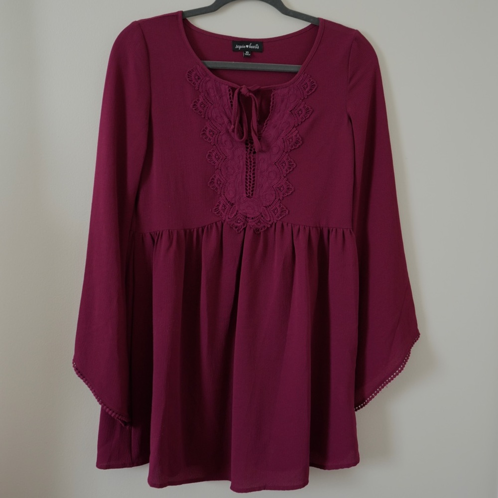 Sequin Hearts Burgundy Boho Dress